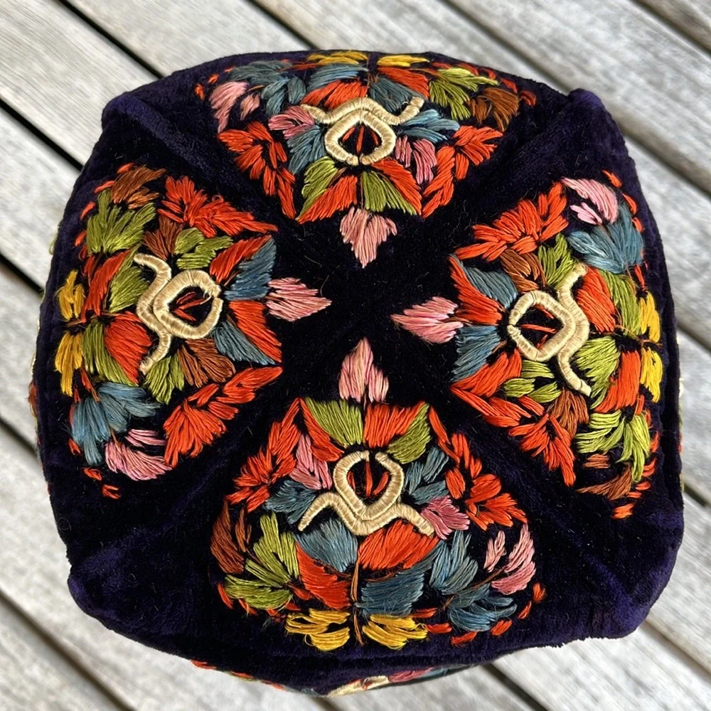 Vintage Heirloom Hand Crafted Uzbek / Tubeteika / Doppa Embroidered Skull Cap